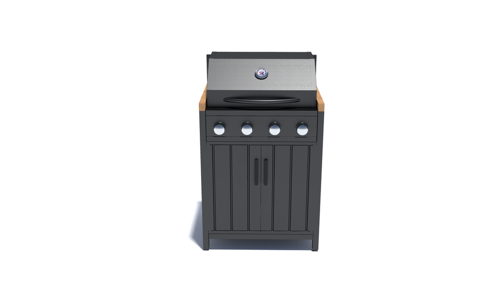 Nova Parrilla 4 Burner Gas BBQ with Double Cupboard Unit, Grey, N27261