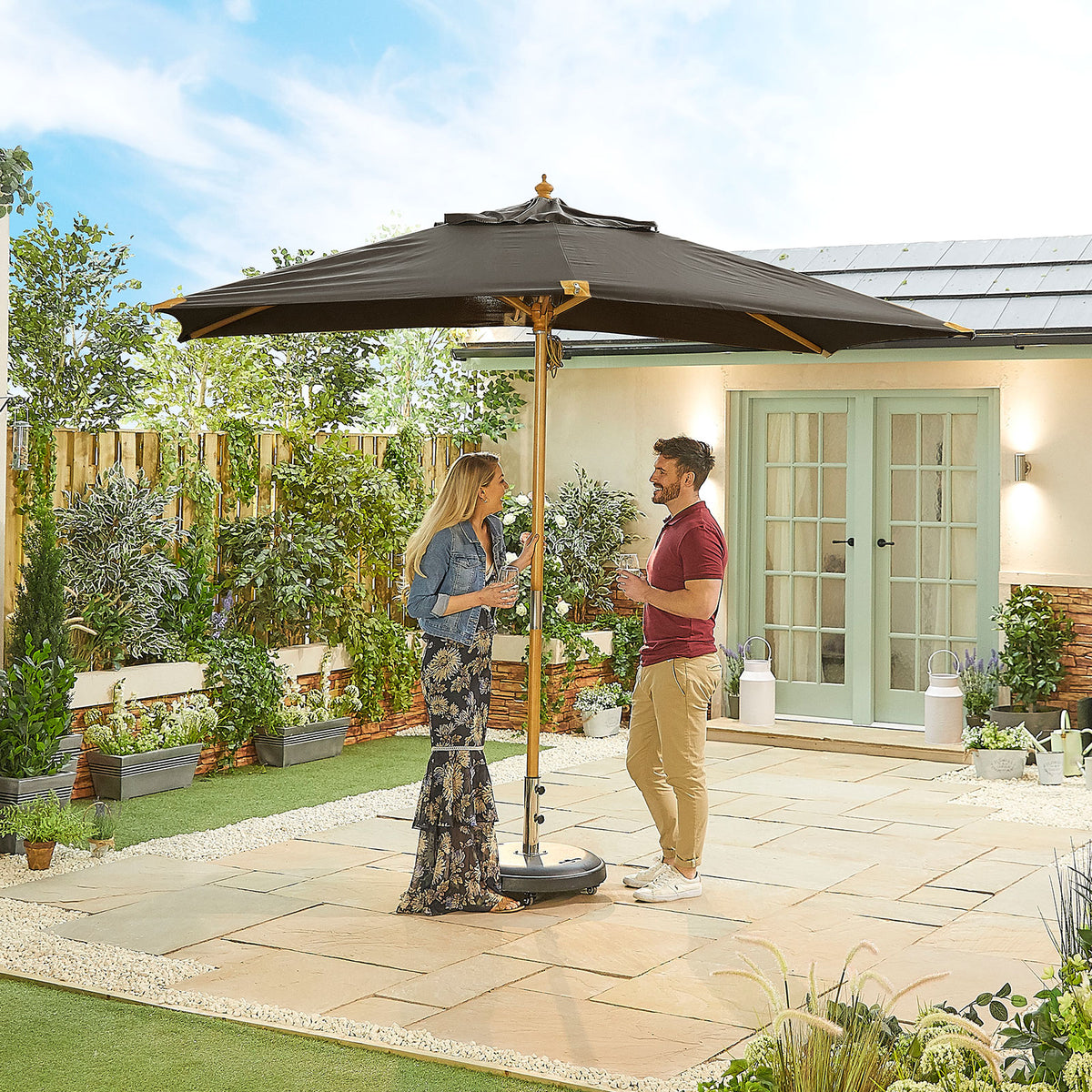 Nova Sylva Deluxe Wooden Parasol, 3m x 2m Rectangular, Black, N15295