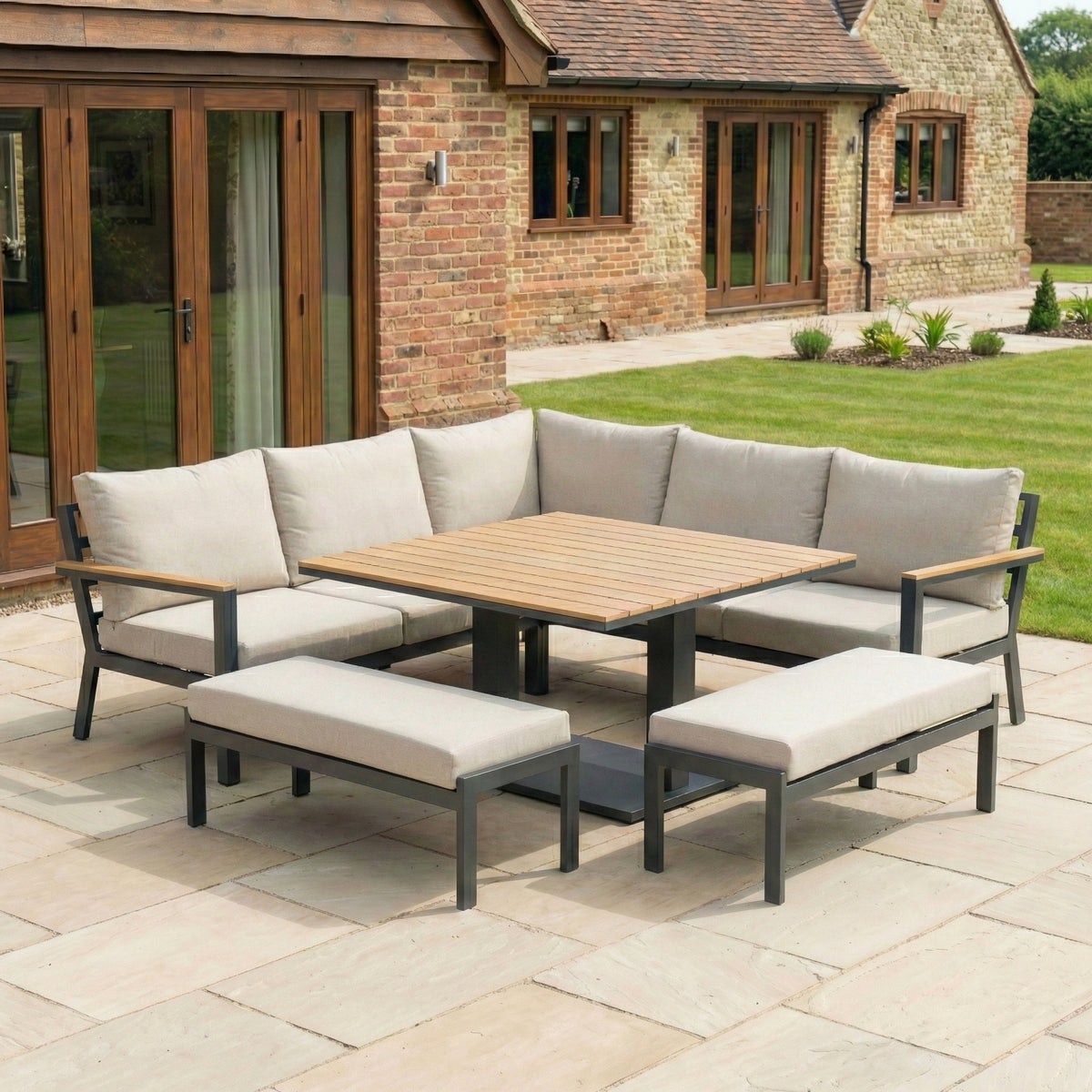 Nova Heidi Deluxe Corner Sofa Lounge Dining Set with Square Rising Table, N25003