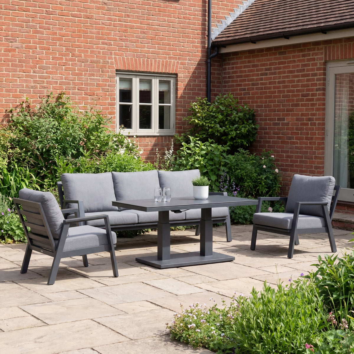 Nova Phoenix 3 Seater Sofa Lounge Dining Set with Rectangular Rising Table, N25021