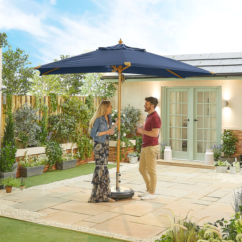 Nova Sylva Deluxe Wooden Parasol, 3m x 2m Rectangular, Navy, N15298