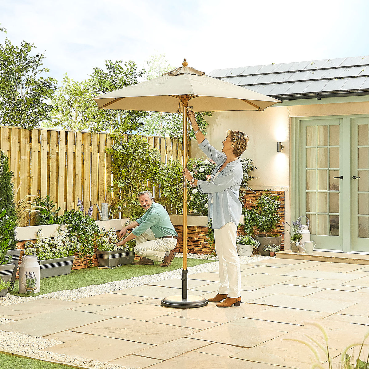 Nova Sylva Wooden Parasol, 2m Round, Taupe, N15274