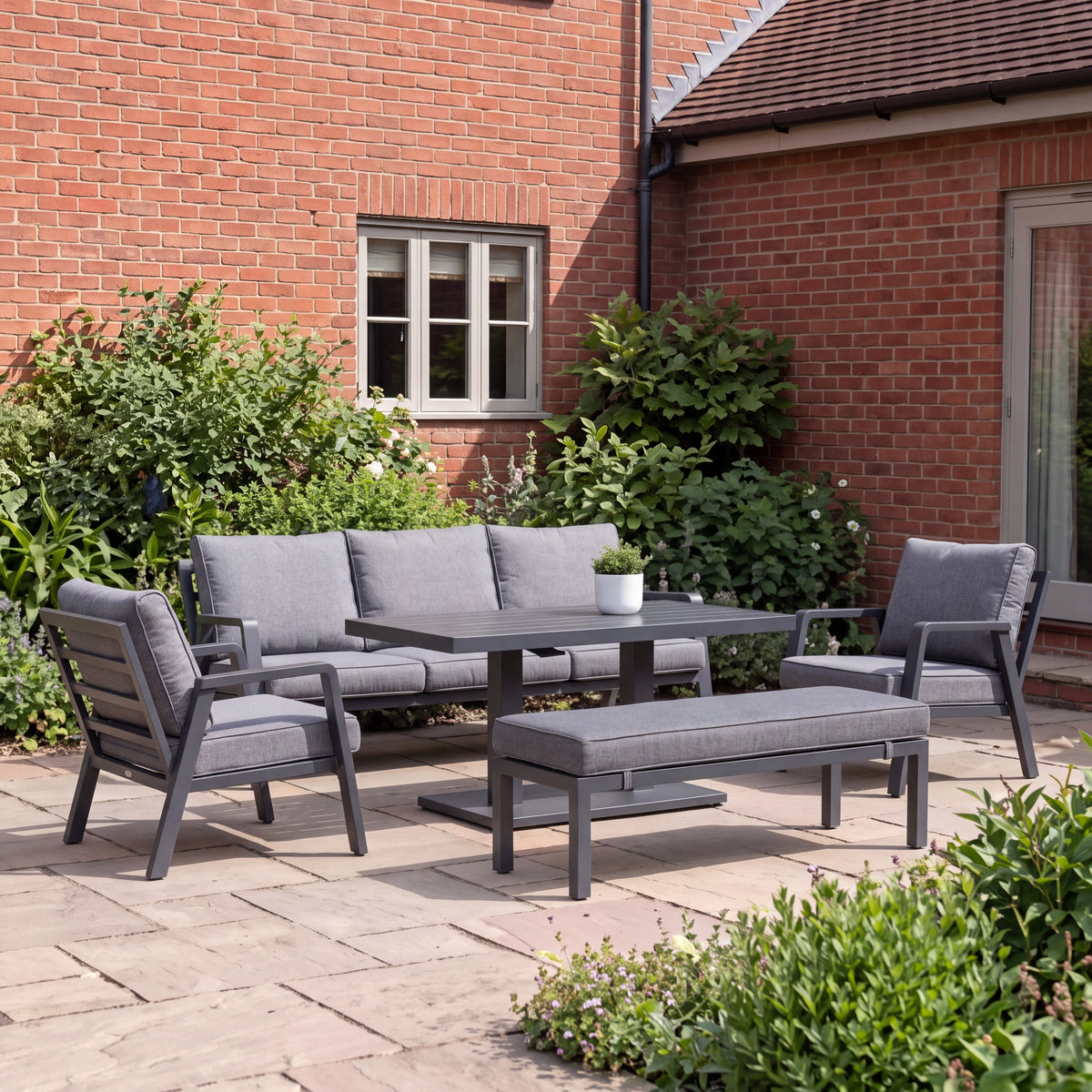 Nova Phoenix 3 Seater Sofa Lounge Dining Set with Rectangular Rising Table (Plus), Grey, N27055