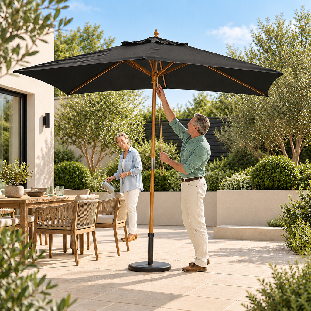 Nova Sylva Wooden Parasol, 3m x 2m Rectangular, Black, N15290
