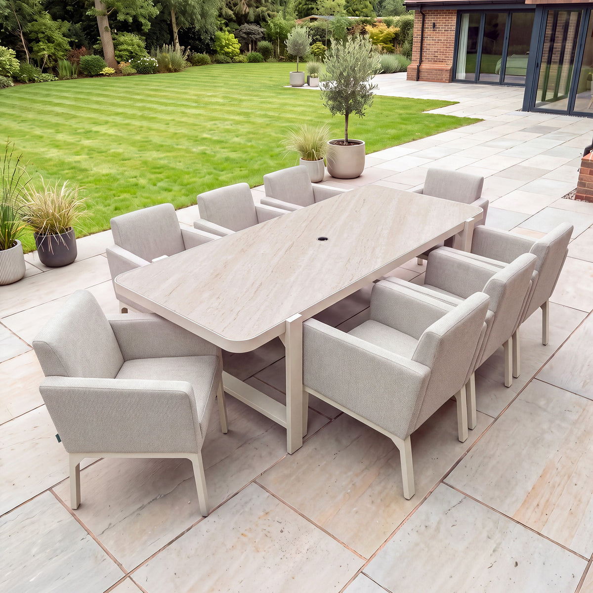 Nova Aire 8 Seat Dining Set with 2.2 x 0.9m Rectangular Table, Pebble, N27243