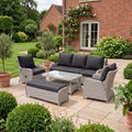Nova Avery Grande 3 Seater Reclining Sofa Lounge Dining Set with Rectangular Rise & Fall Table (Plus), Grey, N27096