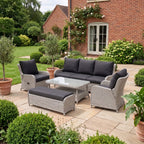 Nova Avery Grande 3 Seater Reclining Sofa Lounge Dining Set with Rectangular Rise & Fall Table (Plus), Grey, N27096
