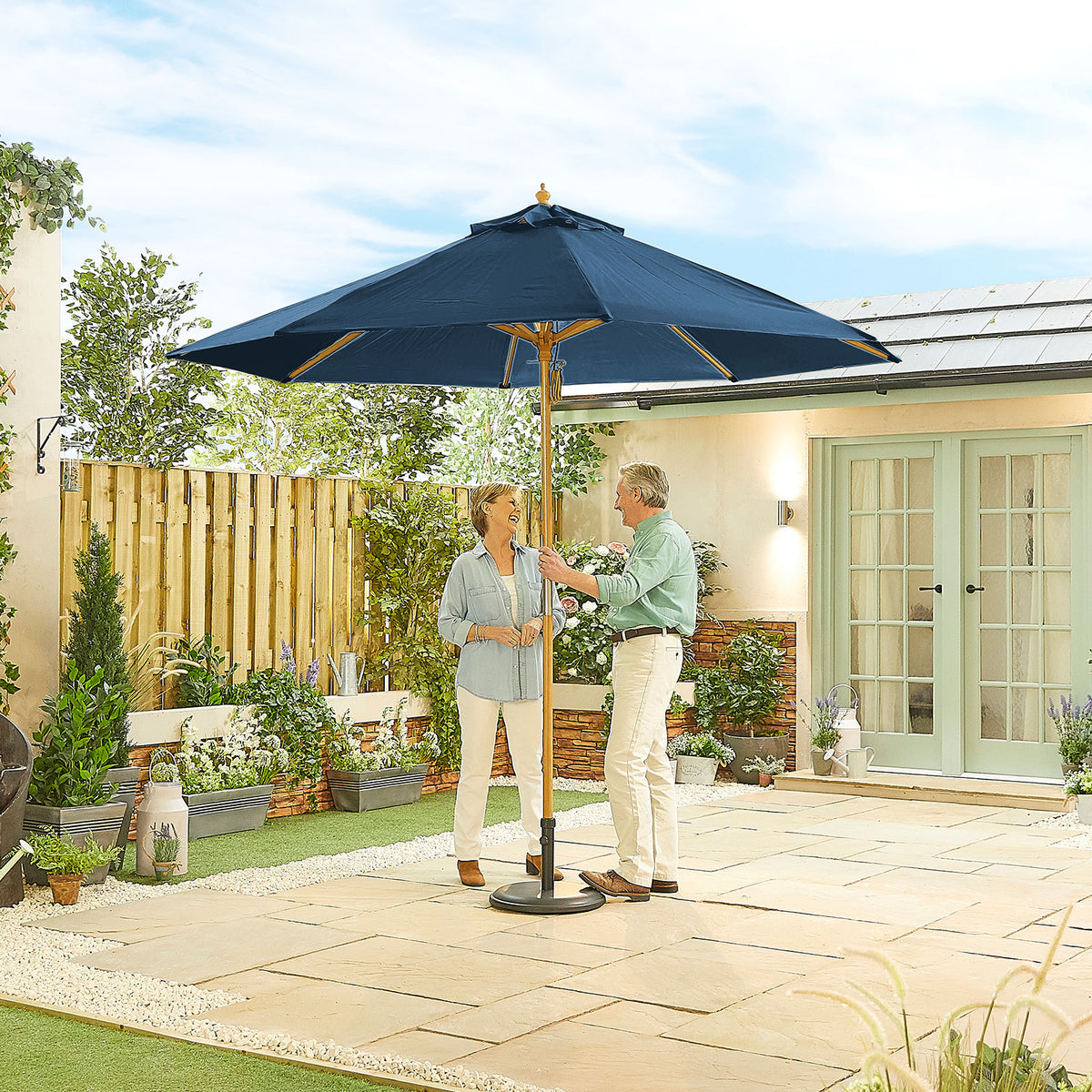 Nova Sylva Wooden Parasol, 3m Round, Navy, N15283