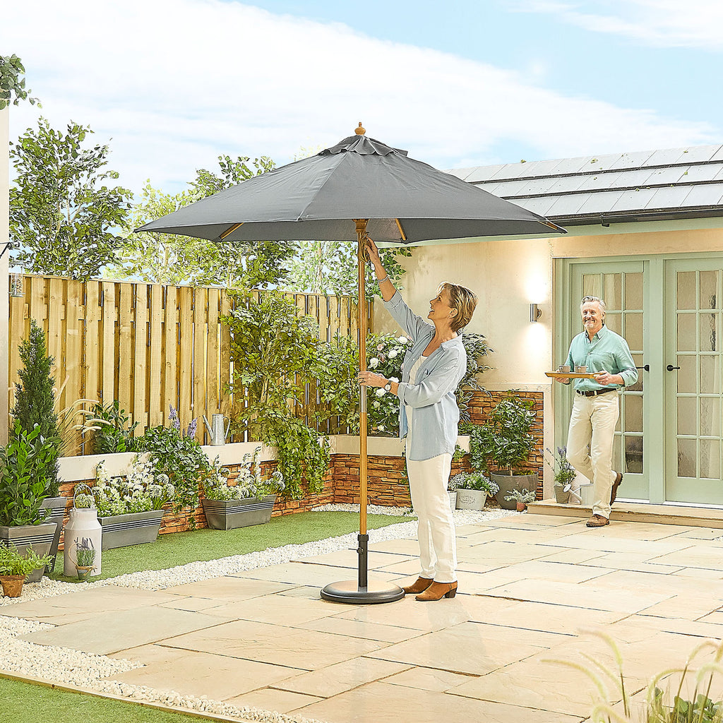 Nova Sylva Wooden Parasol, 2.5m Round, Grey, N17223