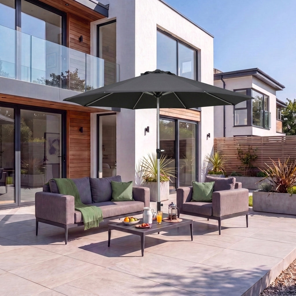 Nova Solis Enzo Crank Operated Deluxe Parasol, 3.0m round, Dark grey, N24256