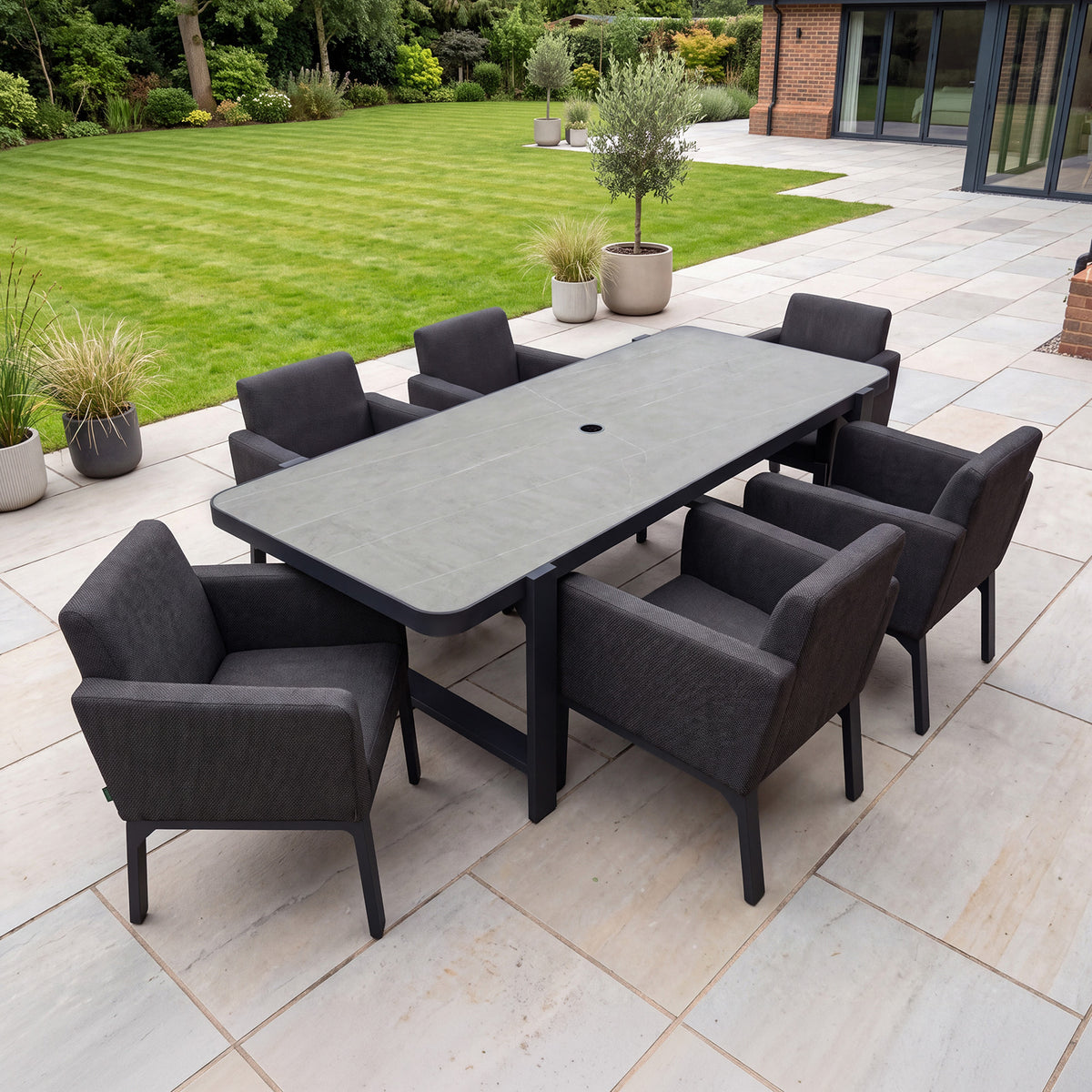 Nova Aire 6 Seat Dining Set with 2.2 x 0.9m Rectangular Table, Grey, N26040