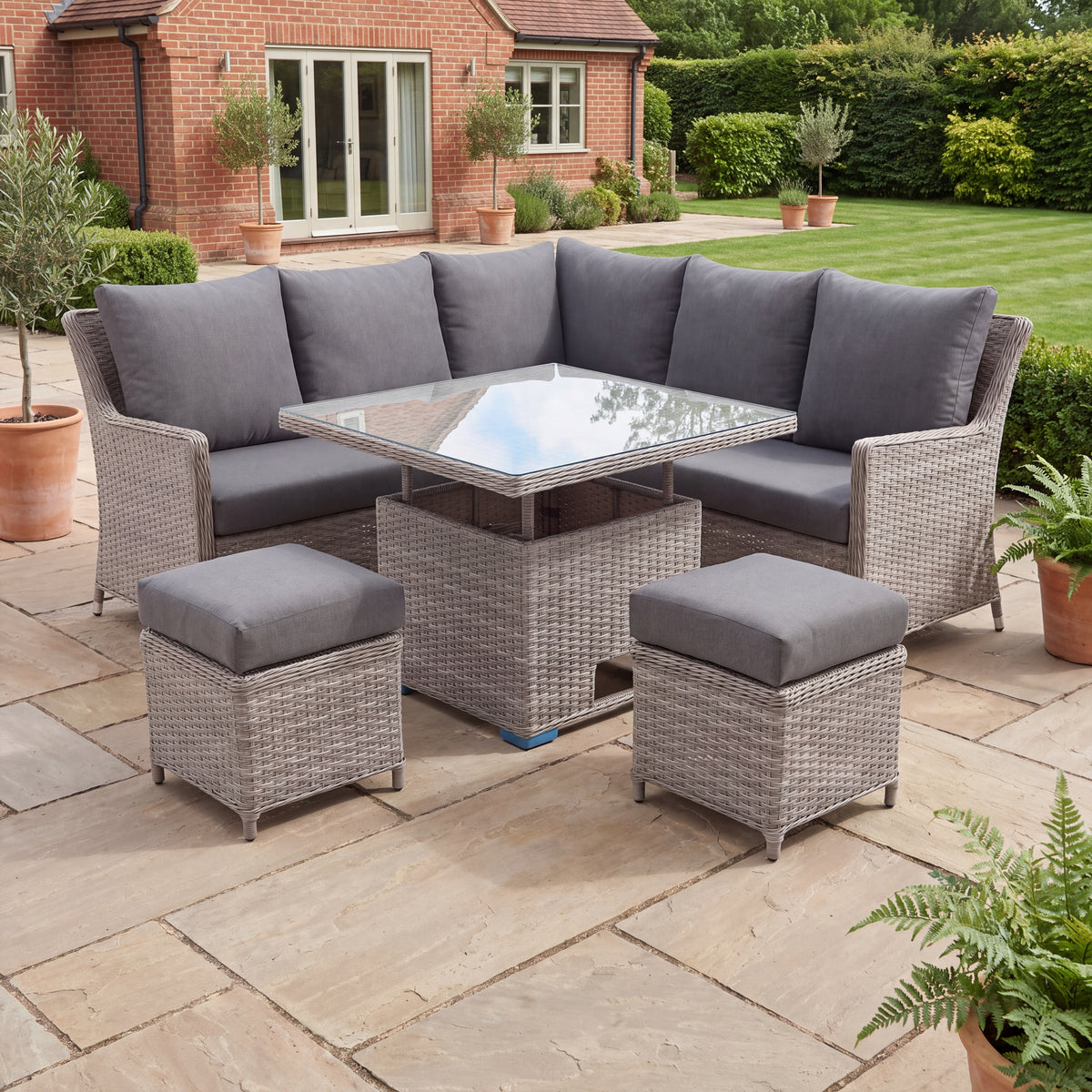 Nova Magnus Compact Corner Sofa Lounge Dining Set with Square Rise & Fall Table (Plus), N27214