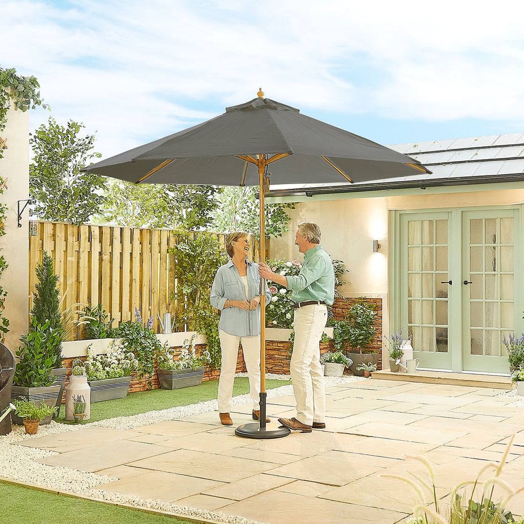 Nova Sylva Wooden Parasol, 3m Round, Grey, N17224