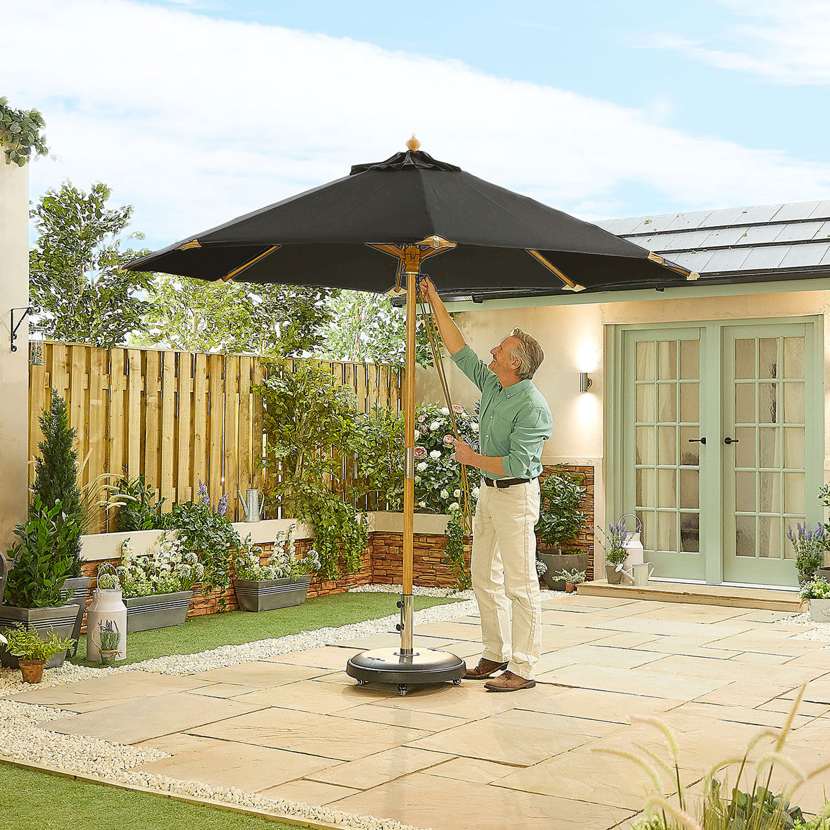Nova Sylva Deluxe Wooden Parasol, 3m Round, Black, N15285