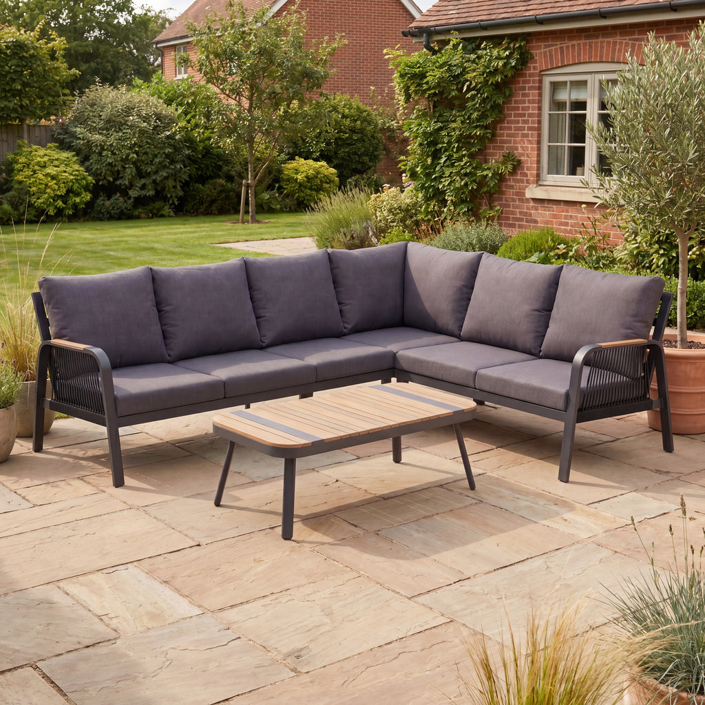 Nova Harvey L-Shaped Corner Sofa Lounging Set with Rectangular Coffee Table, Grey, N27006