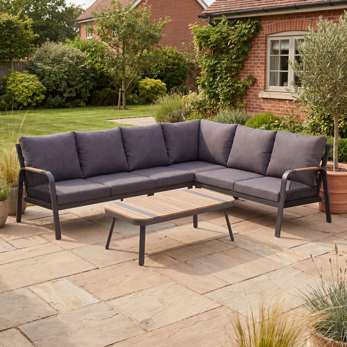 Nova Harvey L-Shaped Corner Sofa Lounging Set with Rectangular Coffee Table, Grey, N27006