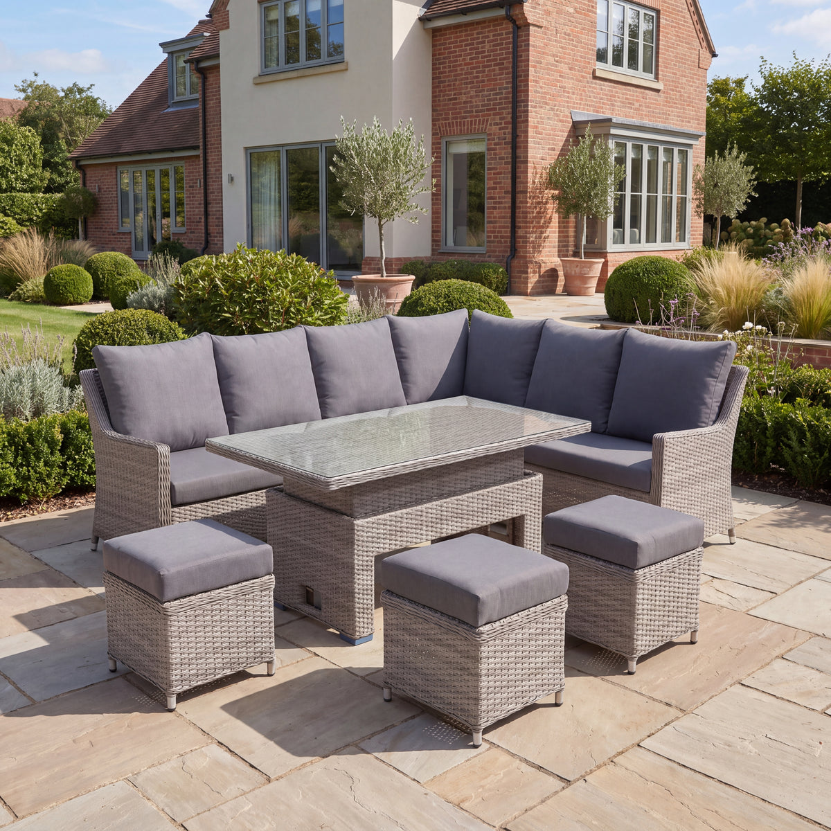 Nova Magnus Right Hand Corner Sofa Lounge Dining Set with Rectangular Rise & Fall Table, N27042