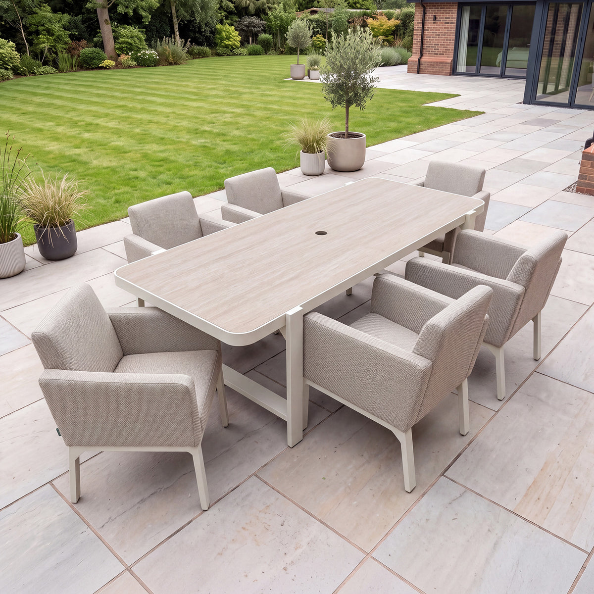 Nova Aire 6 Seat Dining Set with 2.2 x 0.9m Rectangular Table, Pebble, N27242