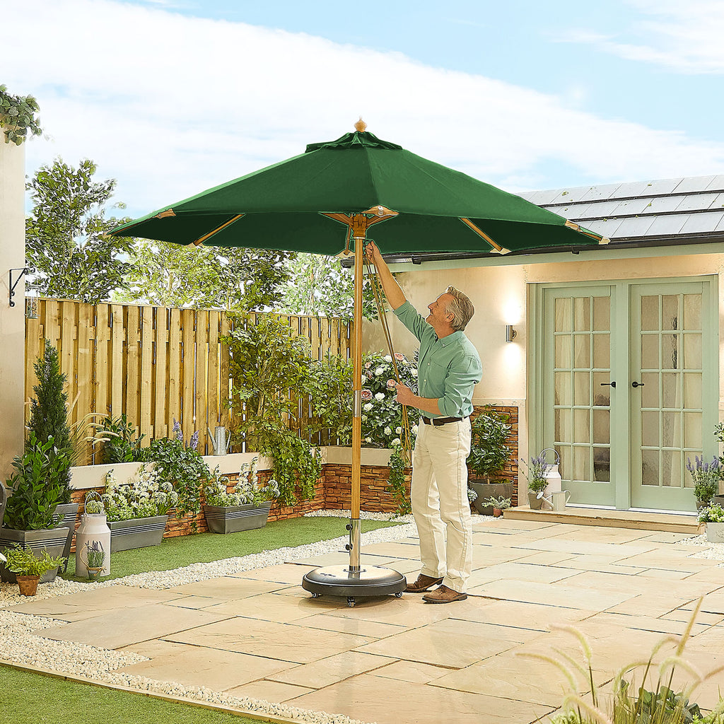 Nova Sylva Deluxe Wooden Parasol, 3m Round, Green, N15286
