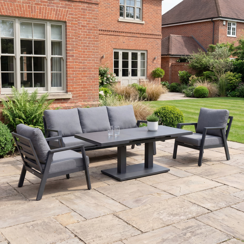 Nova Phoenix 3 Seater Sofa Lounge Dining Set with Rectangular Extending Rising Table, Grey, N25022