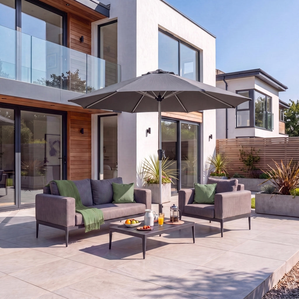 Nova Solis Enzo Crank Operated Deluxe Parasol, 3.0m round, Light grey, N24255