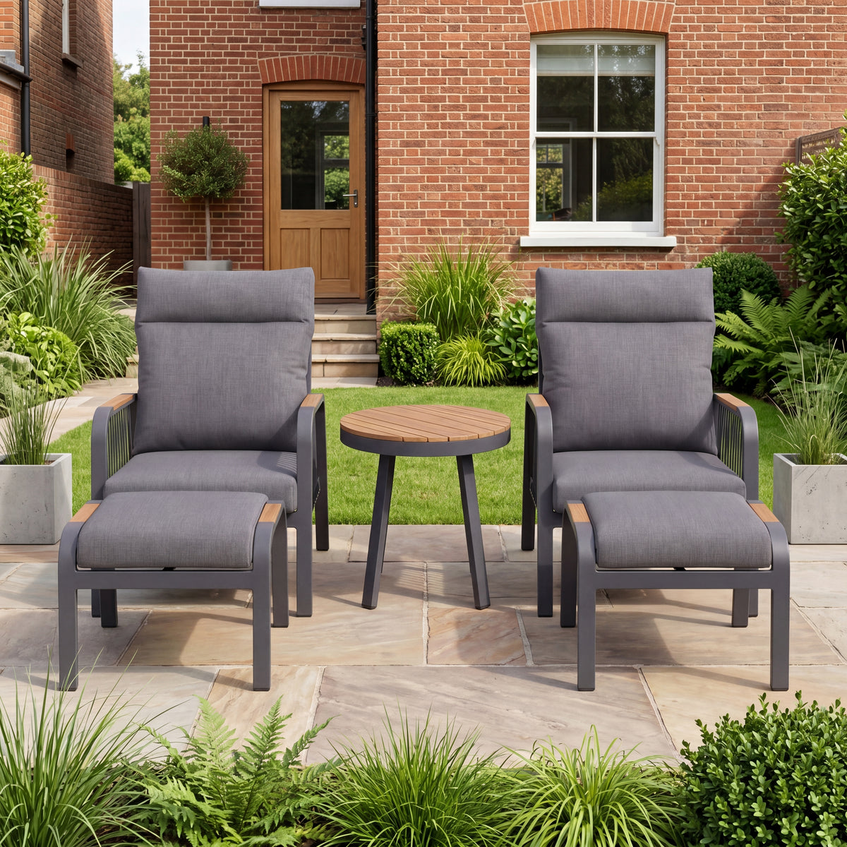 Nova Harvey 5pc Reclining Lounging Set with Round Side Table, Grey, N27010