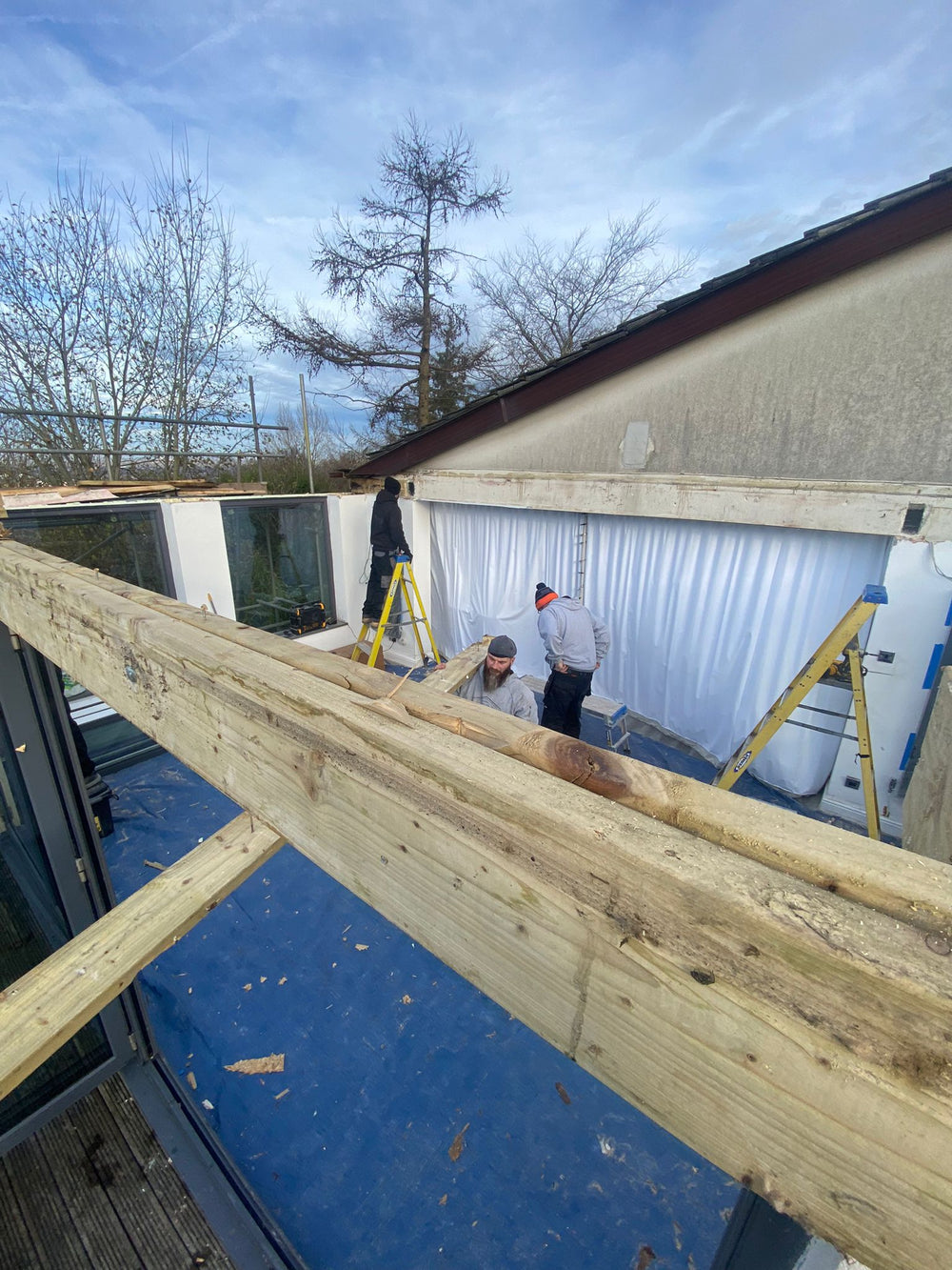The new ring beam going in
