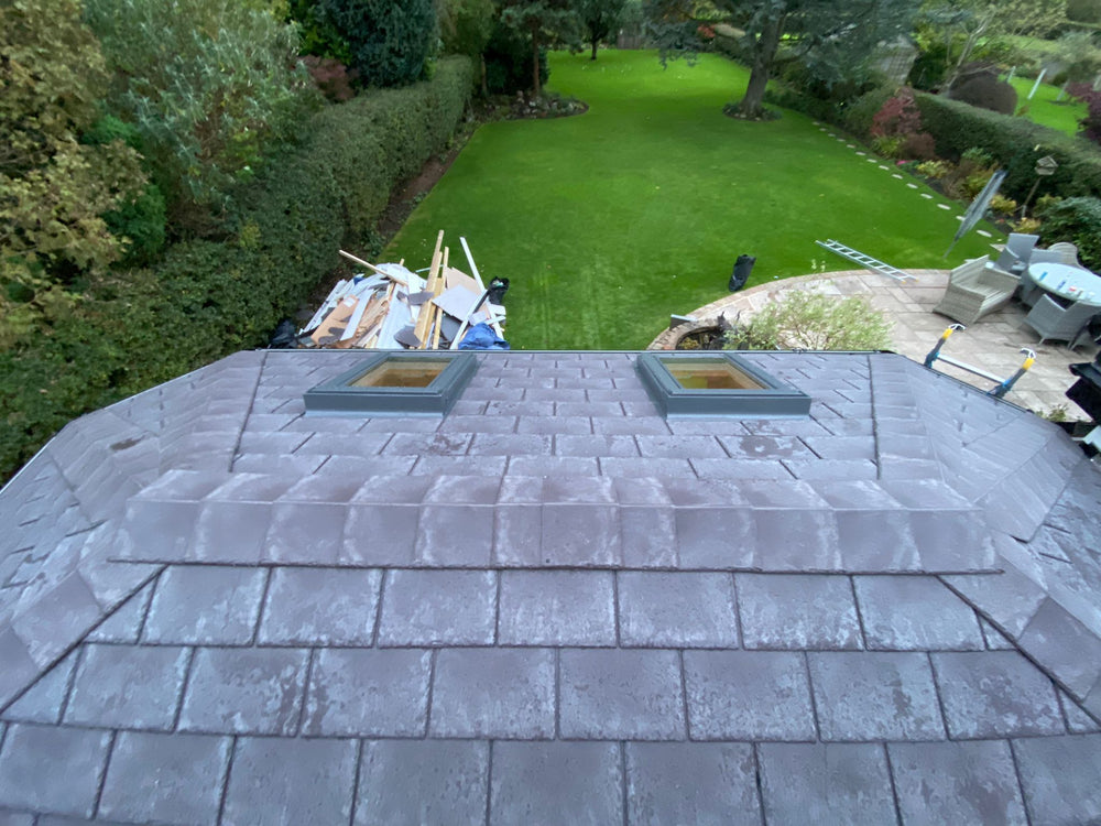 Slate roof and rooflights from above