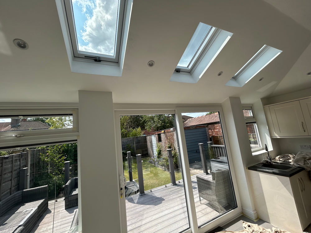 Finished kitchen extension with rooflights