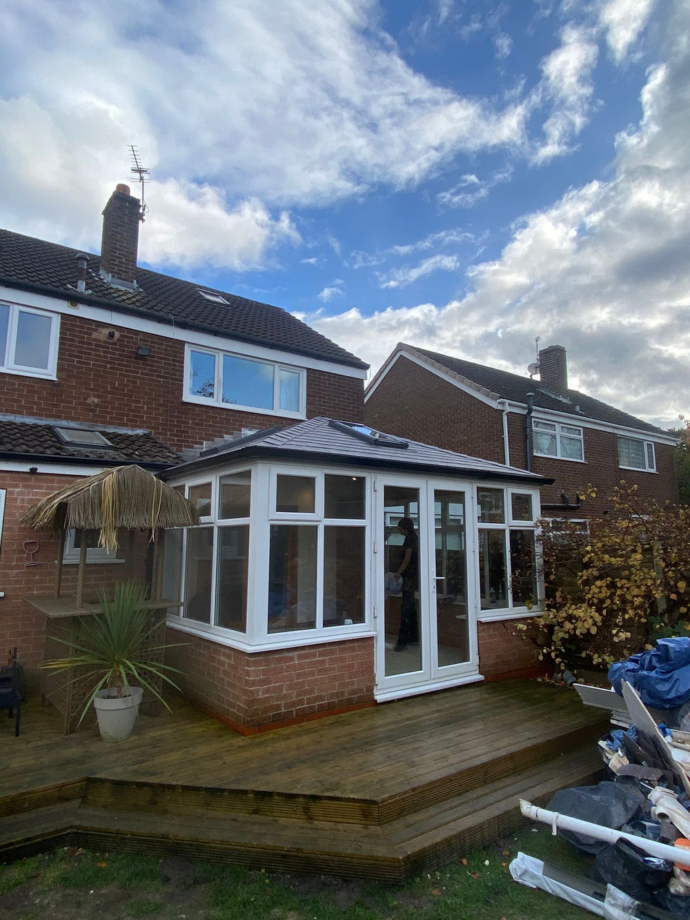 Finished tiled roof from the garden