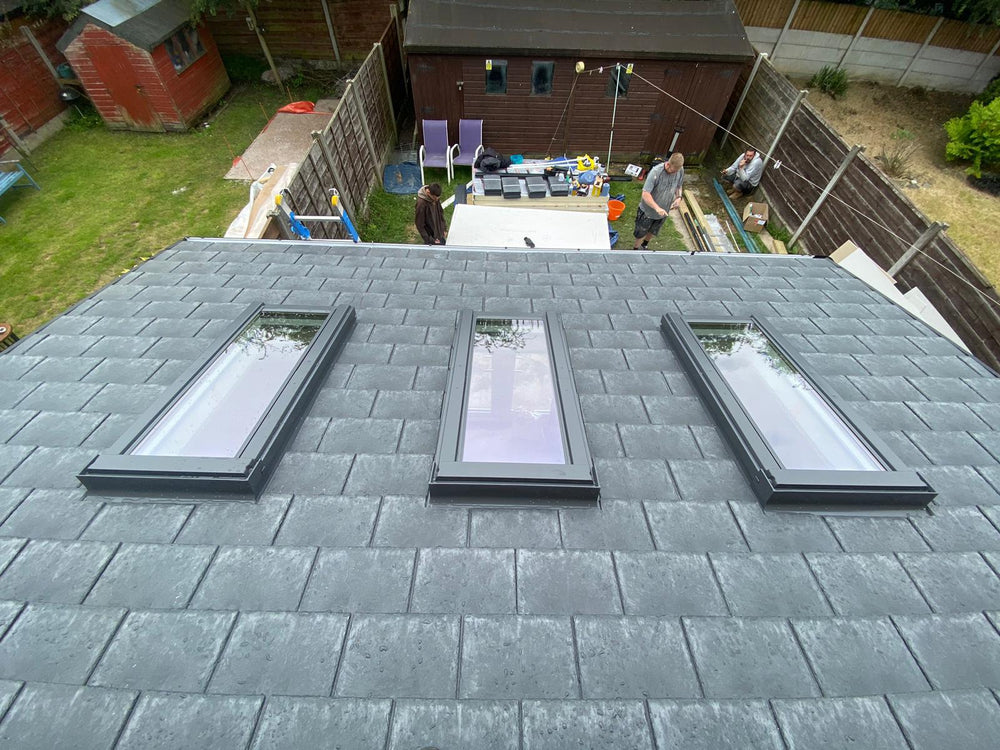 Slate roof and rooflights from above