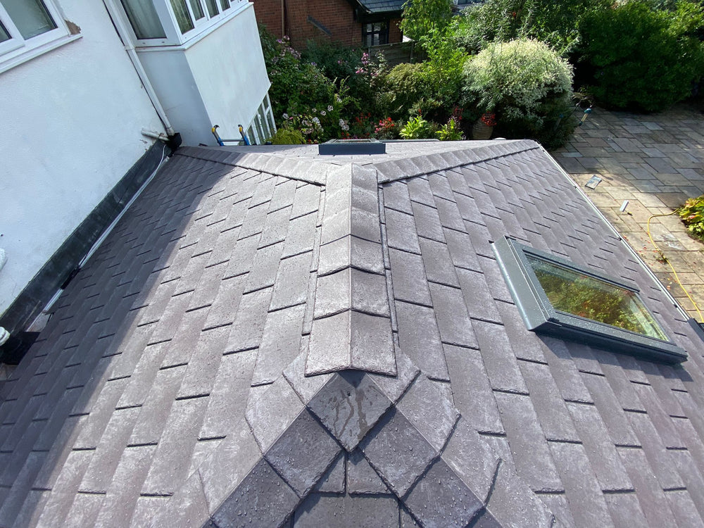 Slate roof and flue from above
