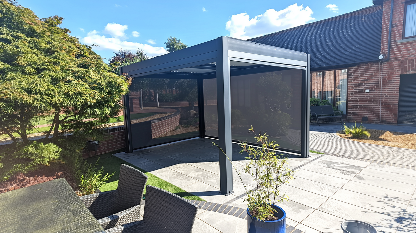 Hartman Como Aluminium Pergola (3x3 m & 4x3 m) – Adjustable Louvered Roof with Solar LED Lights