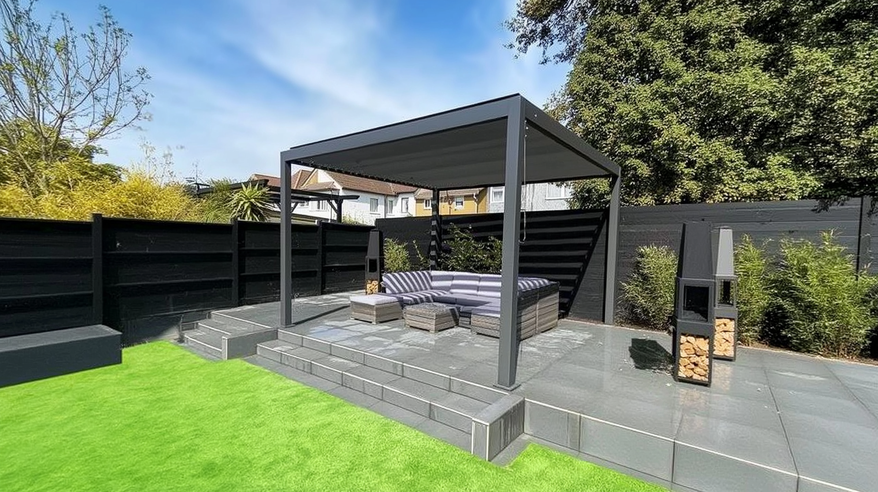 Hartman Como Aluminium Pergola (3x3 m & 4x3 m) – Adjustable Louvered Roof with Solar LED Lights