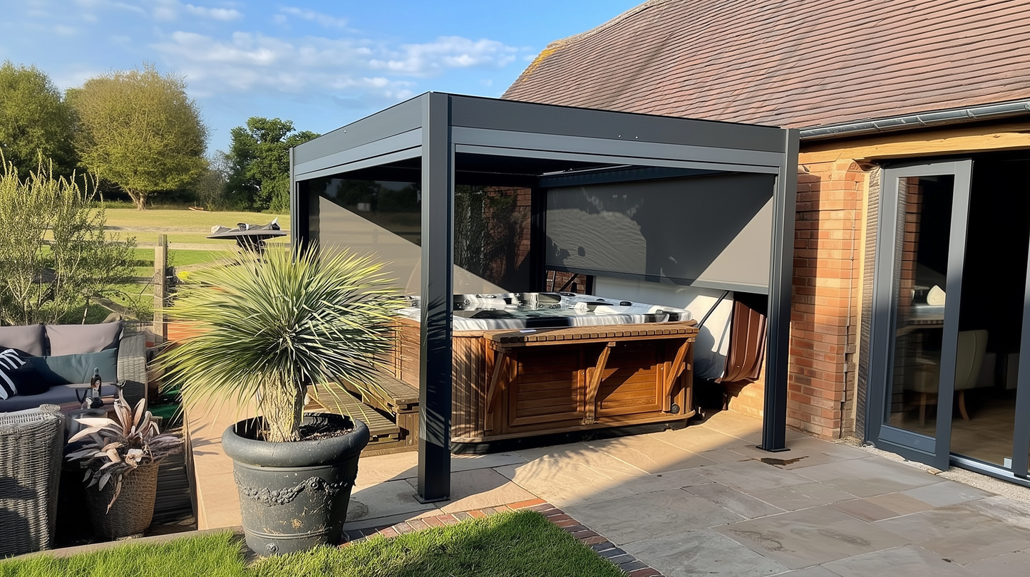 Hartman Como Aluminium Pergola (3x3 m & 4x3 m) – Adjustable Louvered Roof with Solar LED Lights