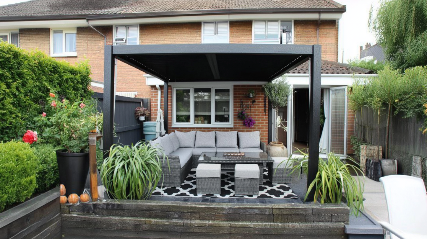 Hartman Como Aluminium Pergola (3x3 m & 4x3 m) – Adjustable Louvered Roof with Solar LED Lights