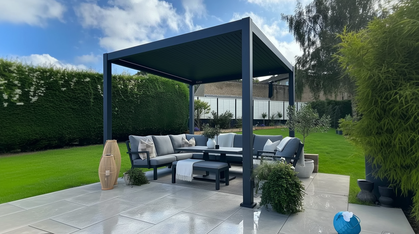 Hartman Como Aluminium Pergola (3x3 m & 4x3 m) – Adjustable Louvered Roof with Solar LED Lights
