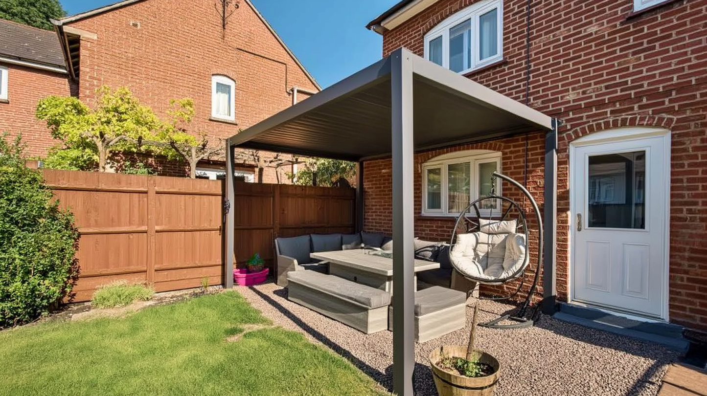 Hartman Como Aluminium Pergola (3x3 m & 4x3 m) – Adjustable Louvered Roof with Solar LED Lights