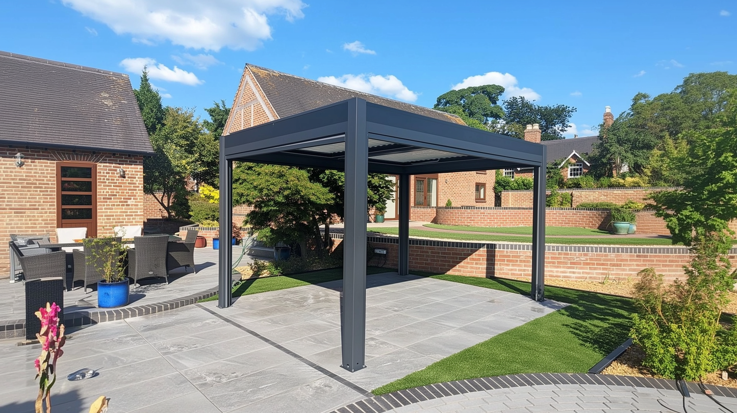 Hartman Como Aluminium Pergola (3x3 m & 4x3 m) – Adjustable Louvered Roof with Solar LED Lights